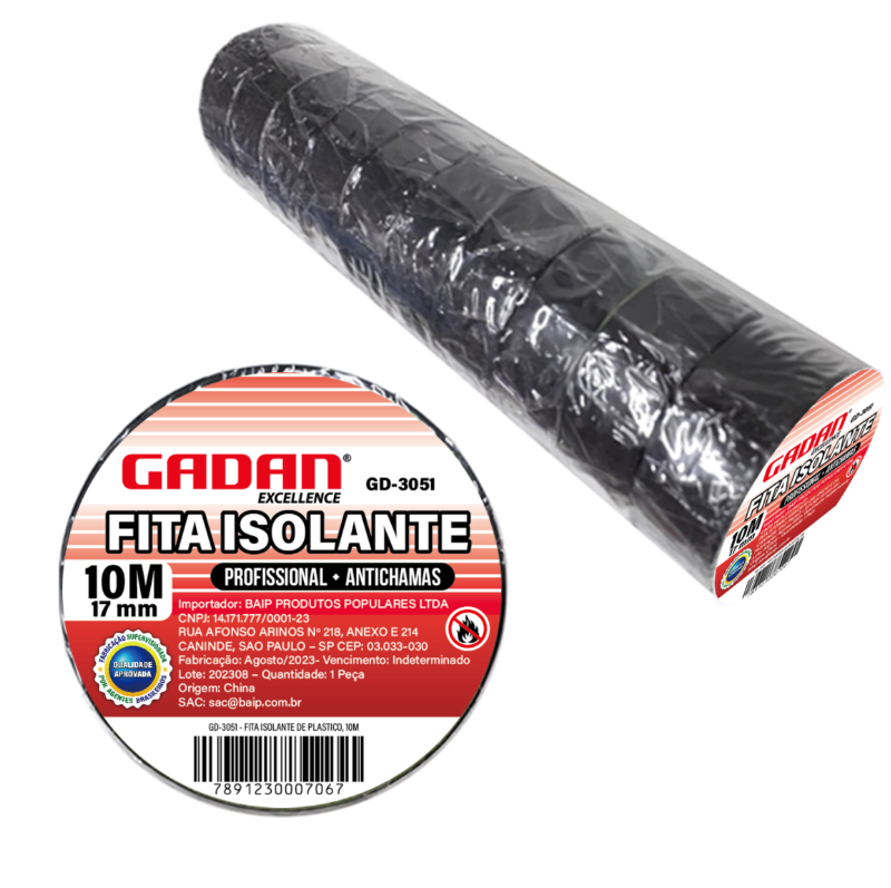 Fita Isolante Anti Chamas Preta 17mm X 10m-GADAN