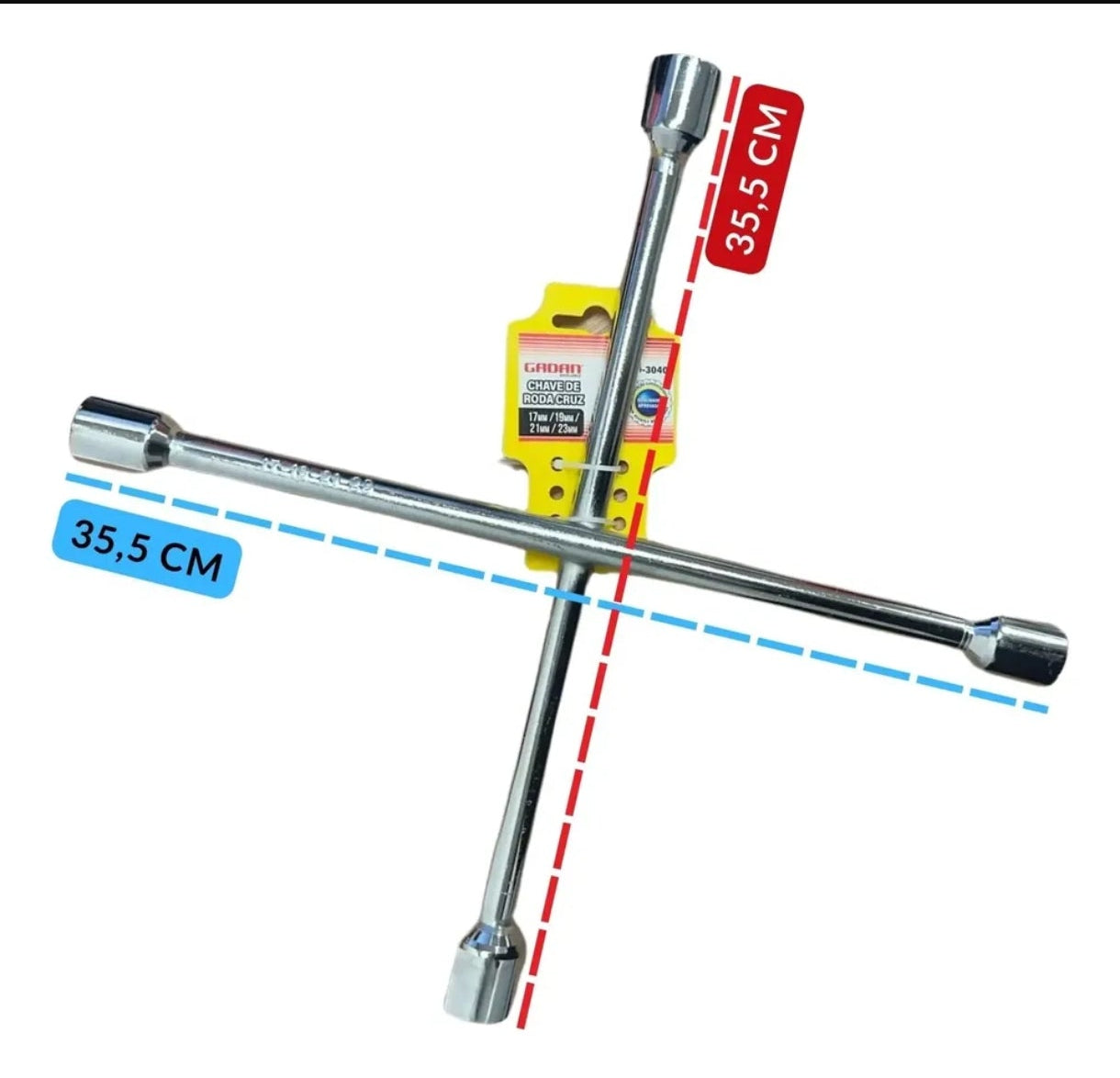 CHAVE DE RODA TIPO CRUZ 4 BOCAS 17 X 19 X 21 X 23MM-GADAN