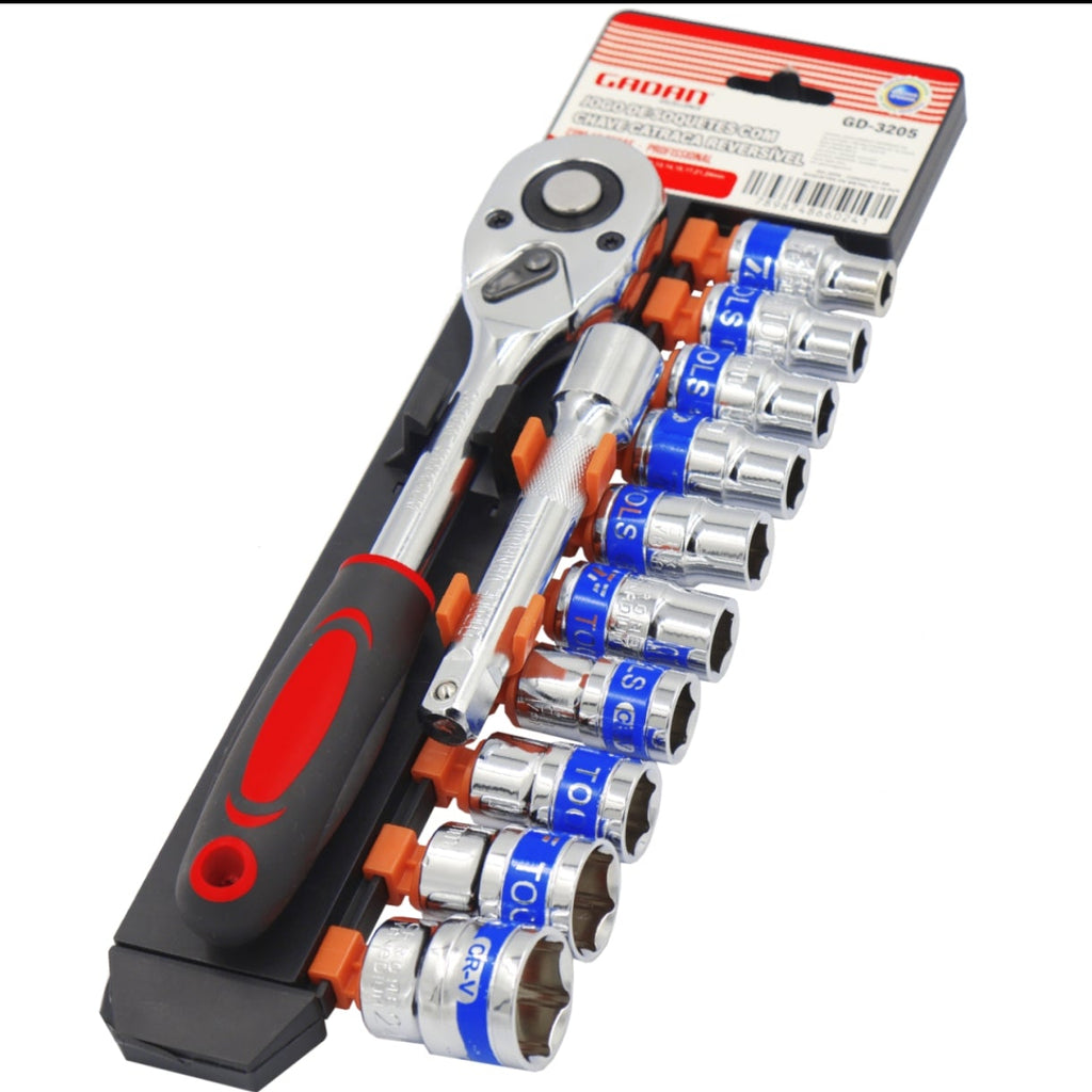 CATRACA REVERSÍVEL 1/2" 8 A 24MM COM 12 PEÇAS PROFISSIONAL-GADAN