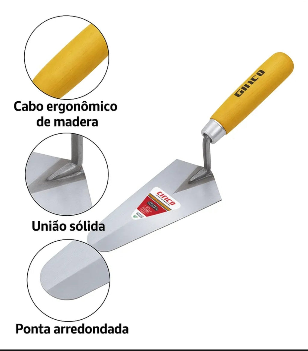 COLHER PARA PEDREIRO 9" - CABO DE MADEIRA - GADAN