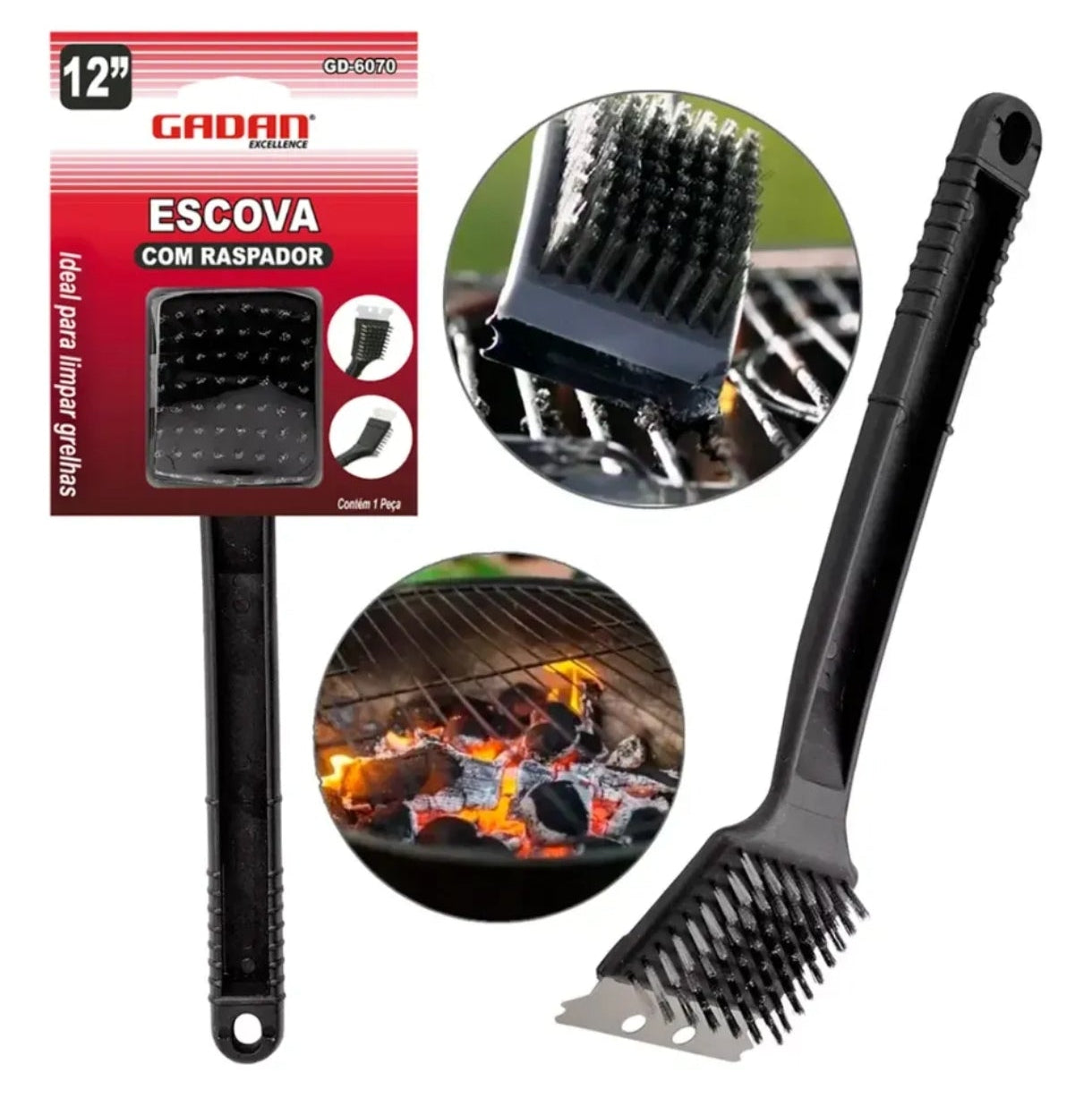 ESCOVA LIMPA GRELHA COM RASPADOR 12" - GADAN
