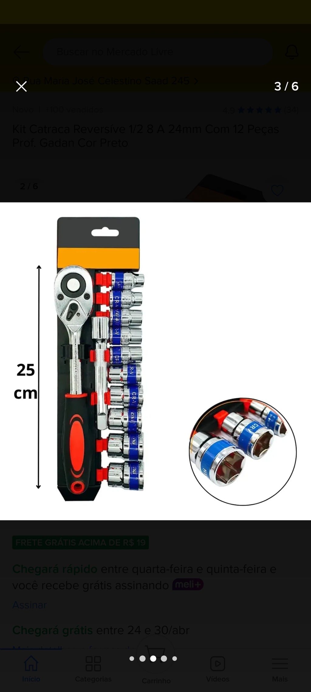 CATRACA REVERSÍVEL 1/2" 8 A 24MM COM 12 PEÇAS PROFISSIONAL-GADAN