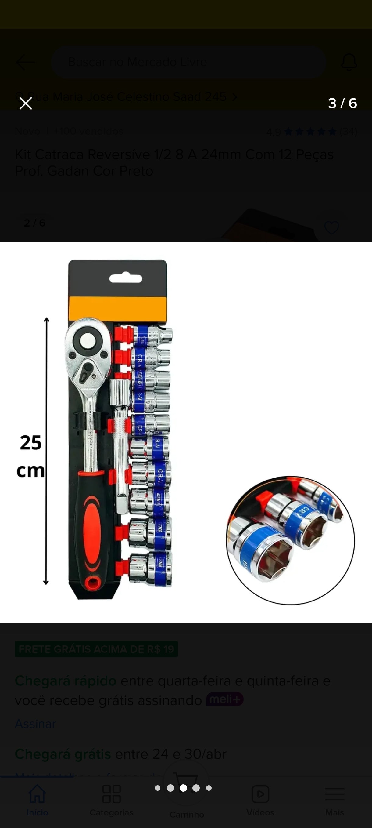 CATRACA REVERSÍVEL 1/2" 8 A 24MM COM 12 PEÇAS PROFISSIONAL-GADAN