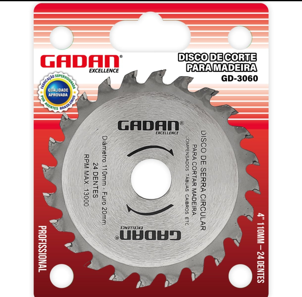 DISCO DE CORTE 4" 24 DENTES PARA MADEIRA - GADAN