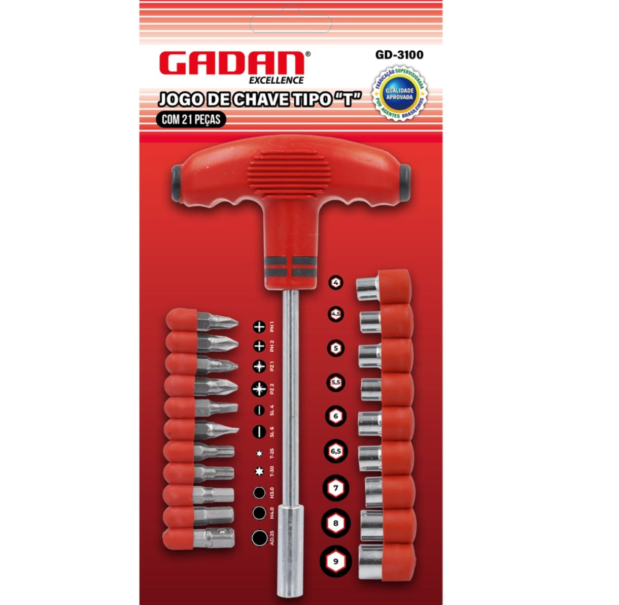 CHAVE DE APERTO TIPO T CROMADA 21PÇS-GADAN