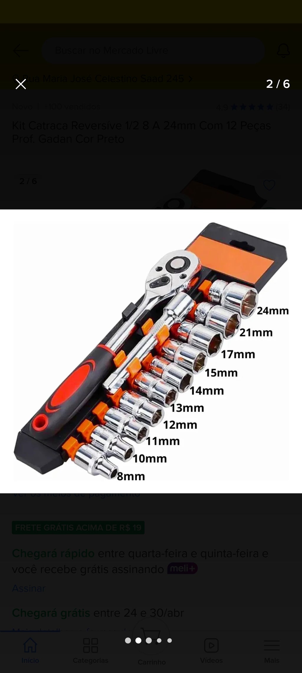 CATRACA REVERSÍVEL 1/2" 8 A 24MM COM 12 PEÇAS PROFISSIONAL-GADAN