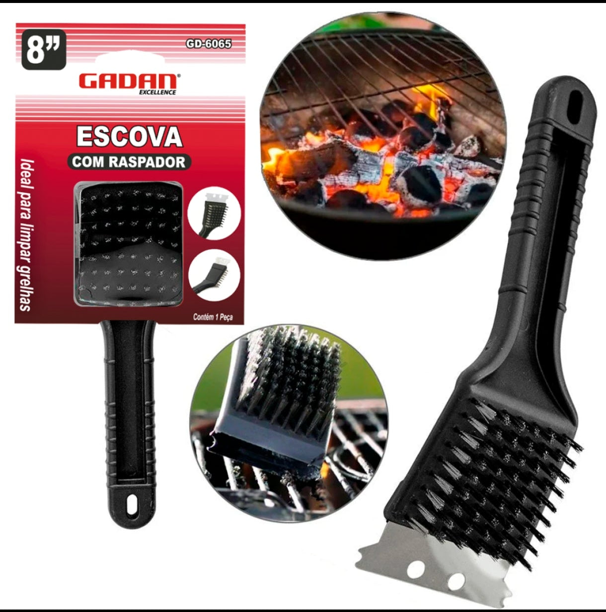 ESCOVA LIMPA GRELHA COM RASPADOR 8" - GADAN