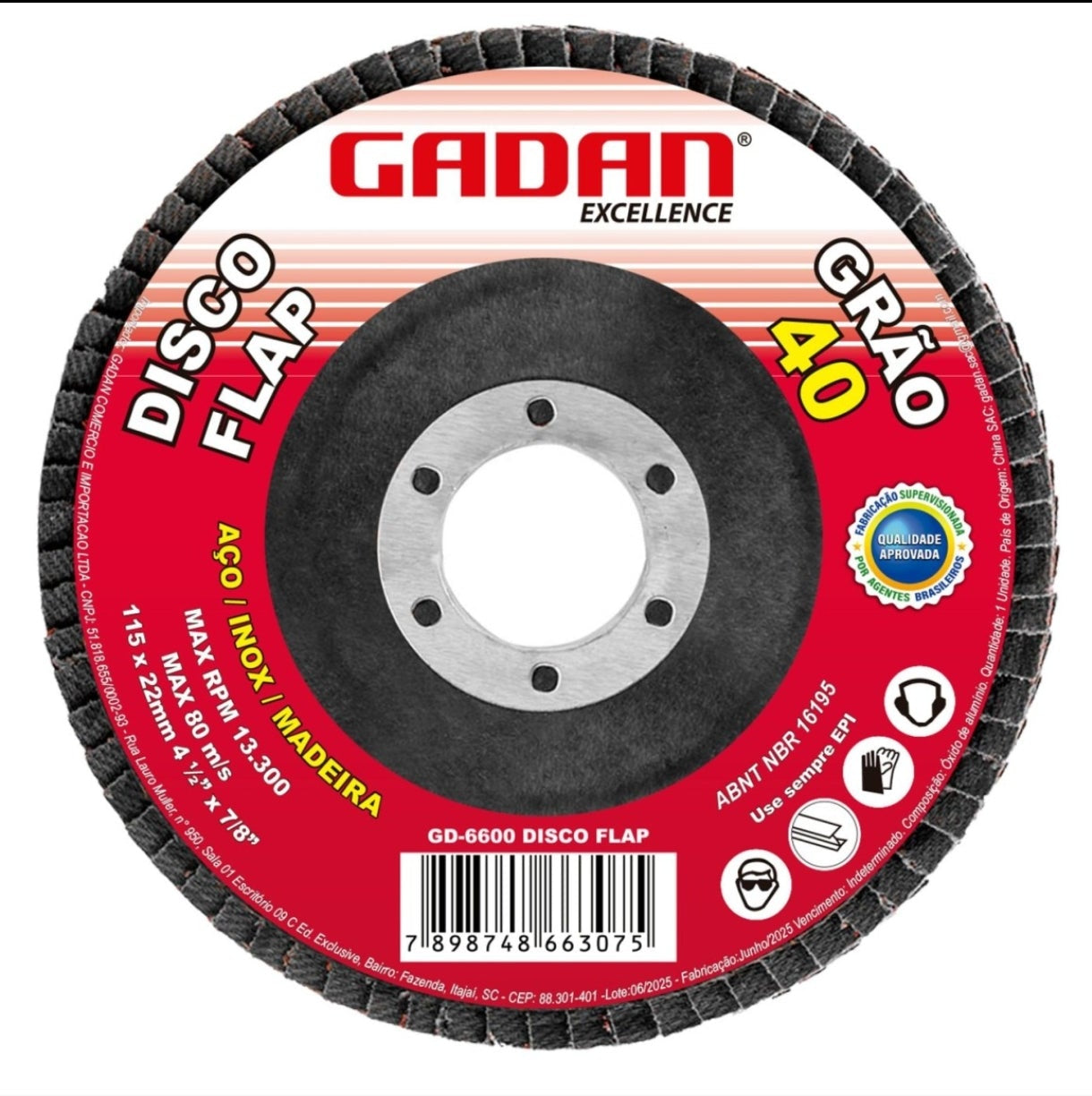 DISCO FLAP 4-1/2" GRÃO 40 -GADAN