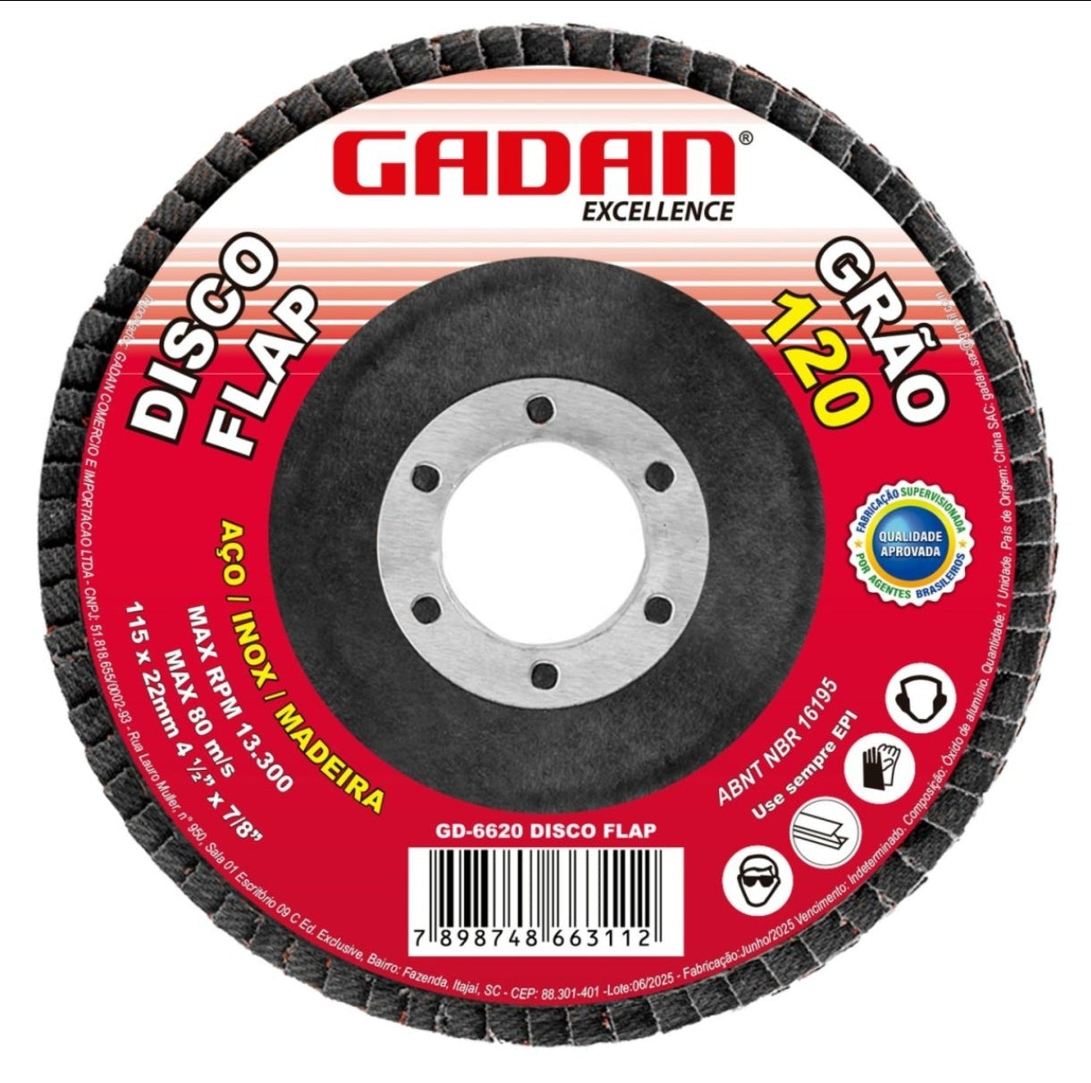 DISCO FLAP 4-1/2" GRÃO 120  GADAN